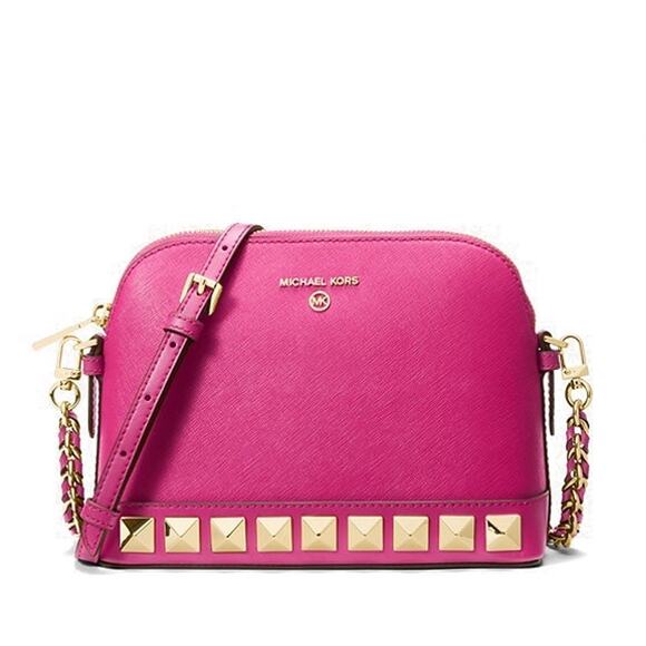 Michael Kor Jet Set Charm wild Berry studded pink purse New - Picture 1 of 12